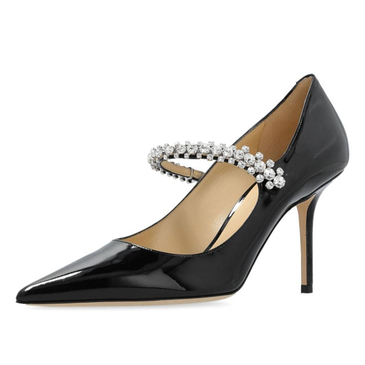 Black Patent Leather Rhinestone Pointed Toe Stiletto Heel Pumps Shoes Nicepairs