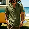 Men's Linen V-Neck Short Sleeve Shirt Lightweight Breathable Casual Summer Top by Inlyline