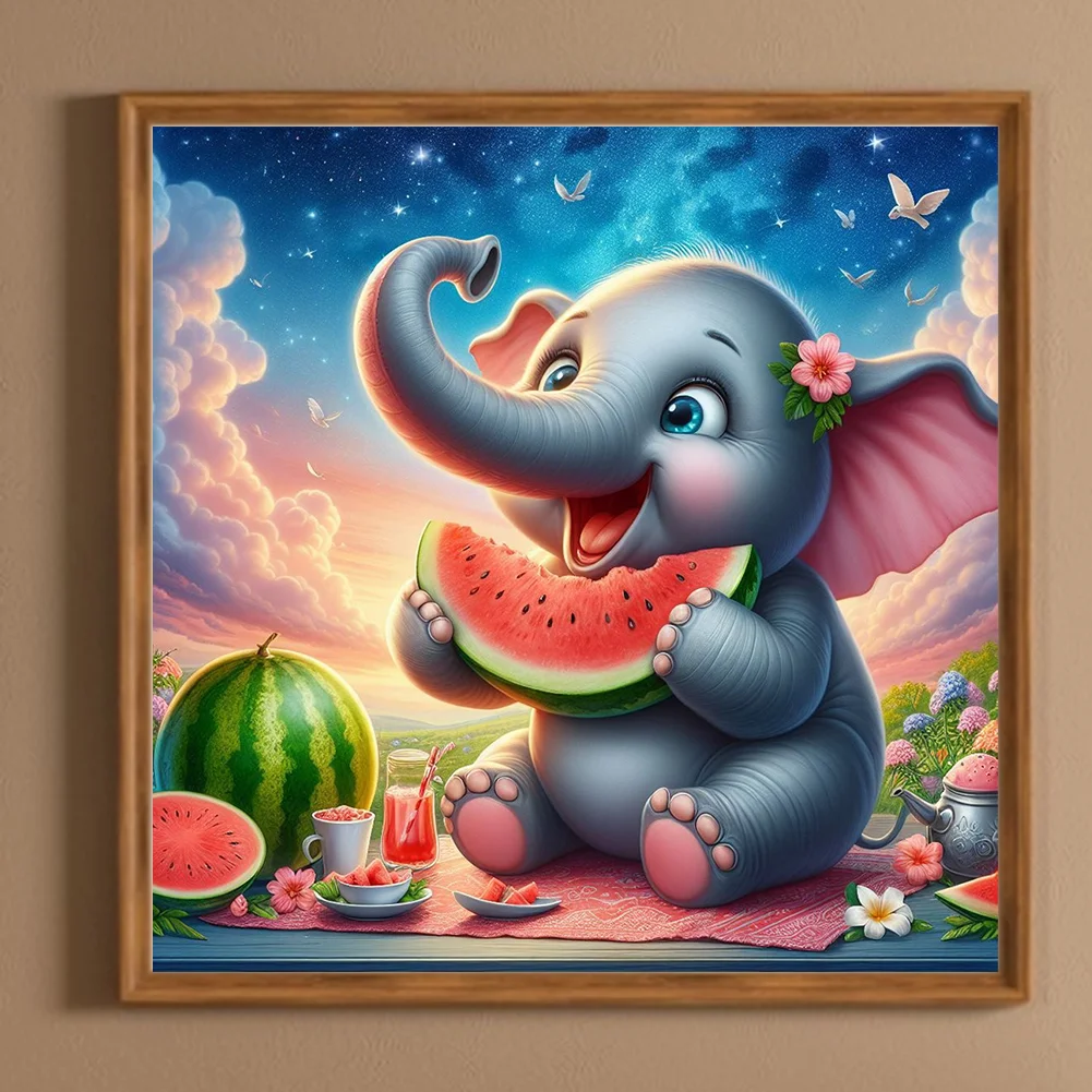 Diamond Painting - Full Square Drill - Cute Elephant(Canvas|35*35cm)