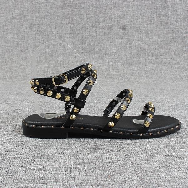 Open Shoes Heel Flat Sandals Buckle Large Size 2021 Summer Peep Toe Suit Female Beige Without Fashion Girls Big Studded Comfort