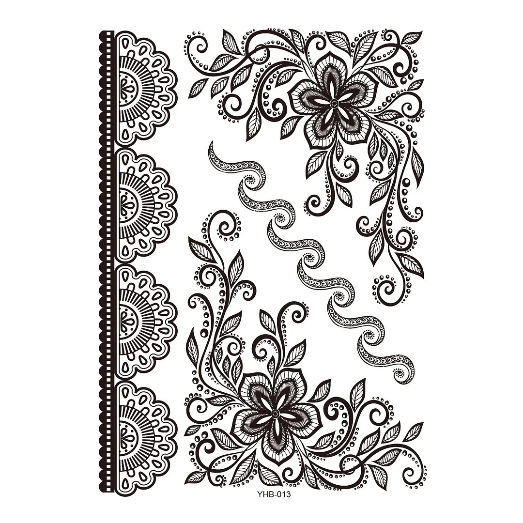 Stockings Tattoo Legs Black Henna Lace Bracelet Temporary Tatoo Sticker Mehndi Stickers for Hand Finger Leg Thigh Body Art Decal