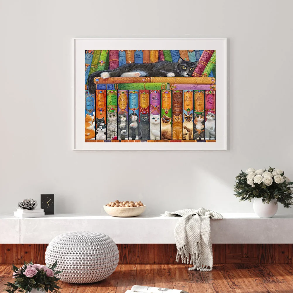 14CT Full Stamped Cross Stitch - Cat And Book(Canvas|40*50CM)
