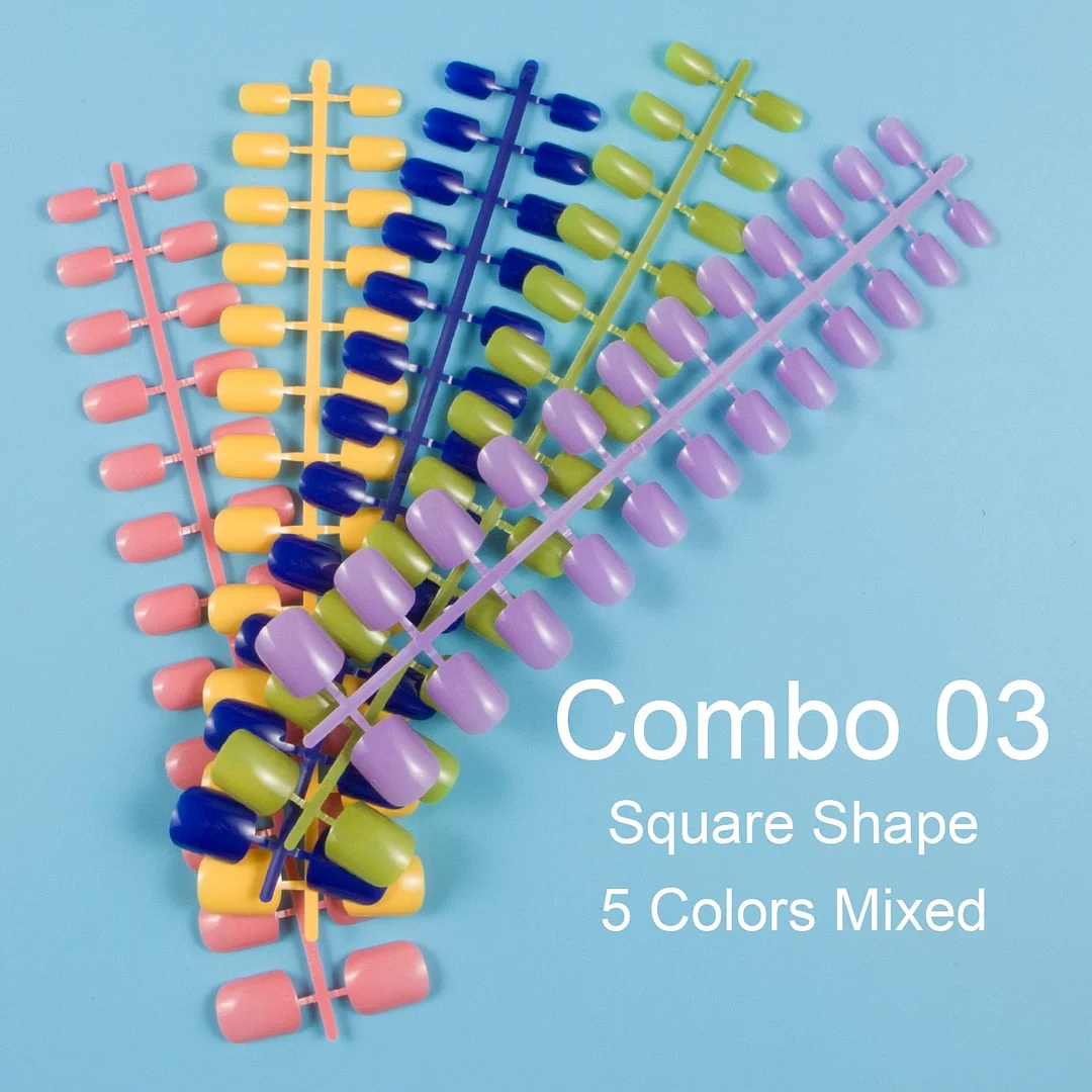 24 Pieces/Set, 5 Sets Mixed Colors Short Square False Nail Tips Press on Fake Nail Tips 10 Sizes Full Cover Nails Combo 09-Nail Inspo