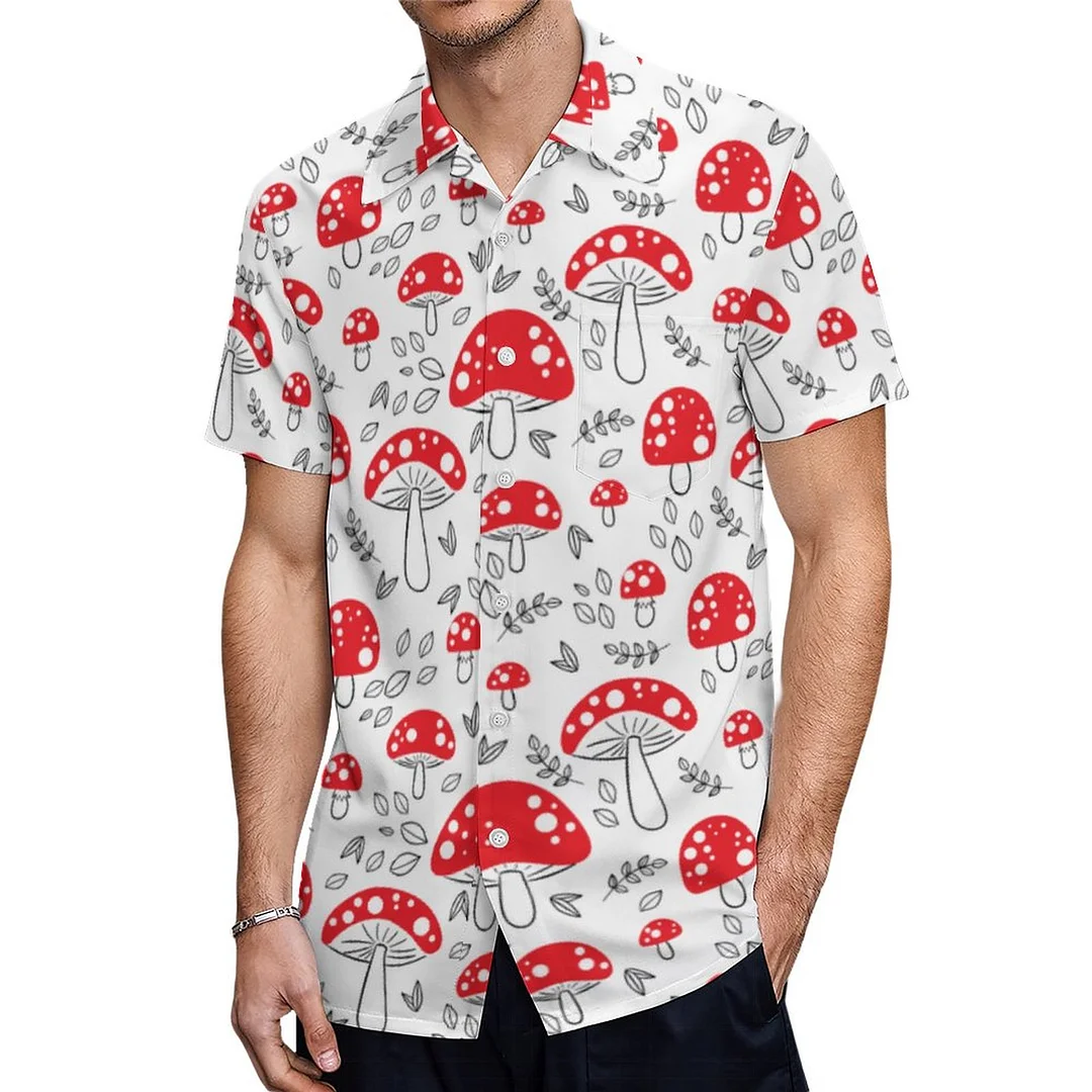 Short Sleeve Red White Retro Hippie Mushroom Hawaiian Shirt Mens Button Down Plus Size Tropical Hawaii Beach Shirts