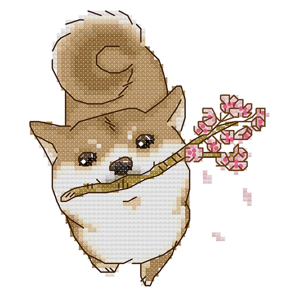 

Dog With Peach Blossom - 14CT Stamped Cross Stitch - 15*16cm, 501 Original