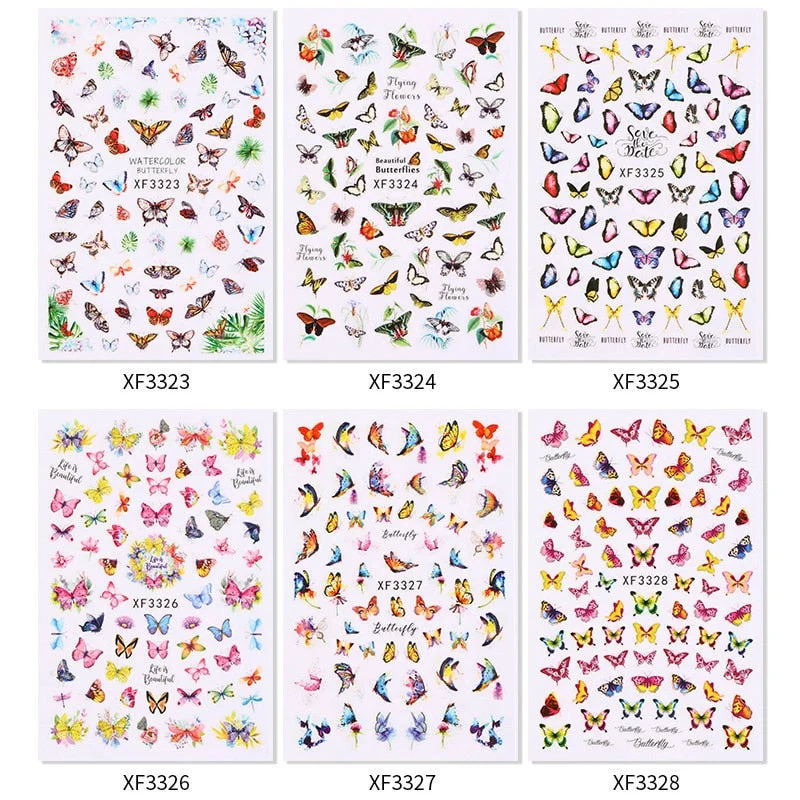 12PCS/3pcs Holographic 3D Butterfly Snake Dragon Love Design Laser Nail Stickers Winter Nail Art Decoration Nail DIY Accessories-Nail Inspo