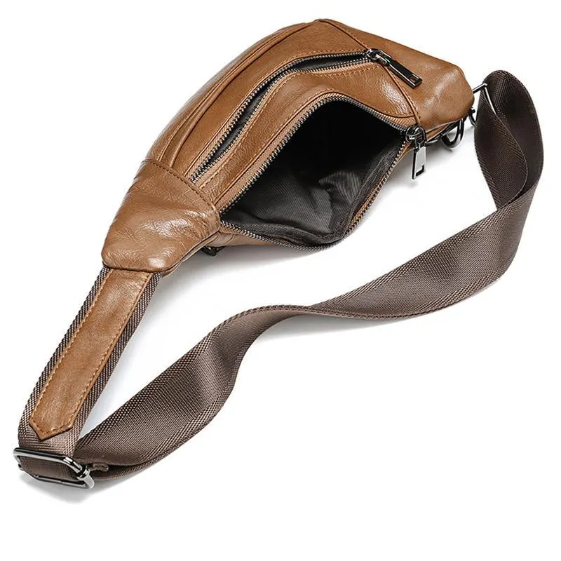 Textured Style Adjustable Strap Genuine Leather Multiple Compartment Sling Backpack
