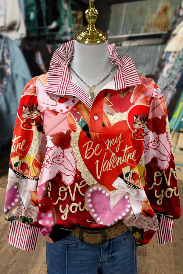 Mixed Print Striped Valentine's Day Top