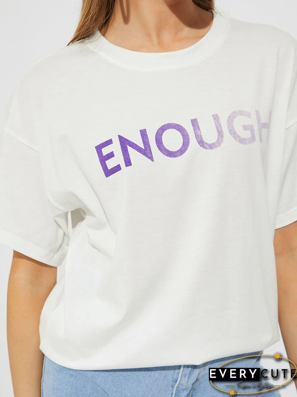 Ombre Letters Print Short Sleeve Crew Neck Casual T-shirt