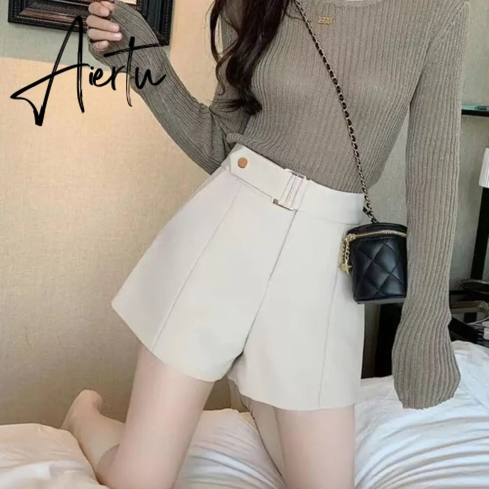 Shorts Women Elegant Korean Style Trendy Office Simple High Waist All-match Mature Tender Ladies Spring Pure Color New Design Aiertu
