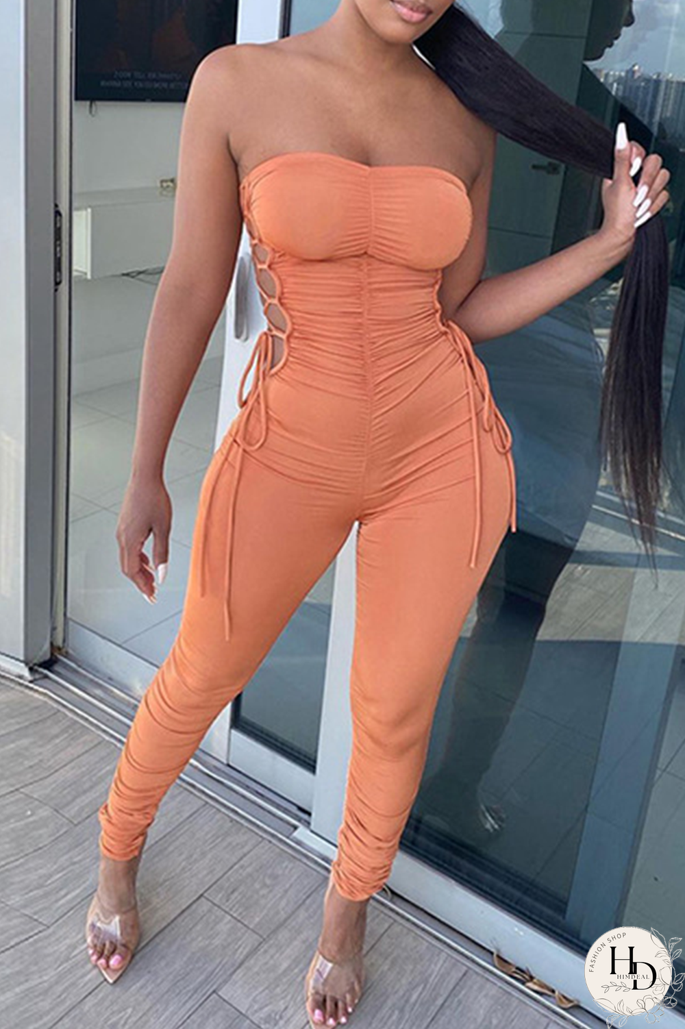 Royal Blue Sexy Solid Bandage Hollowed Out Strapless Regular Jumpsuits