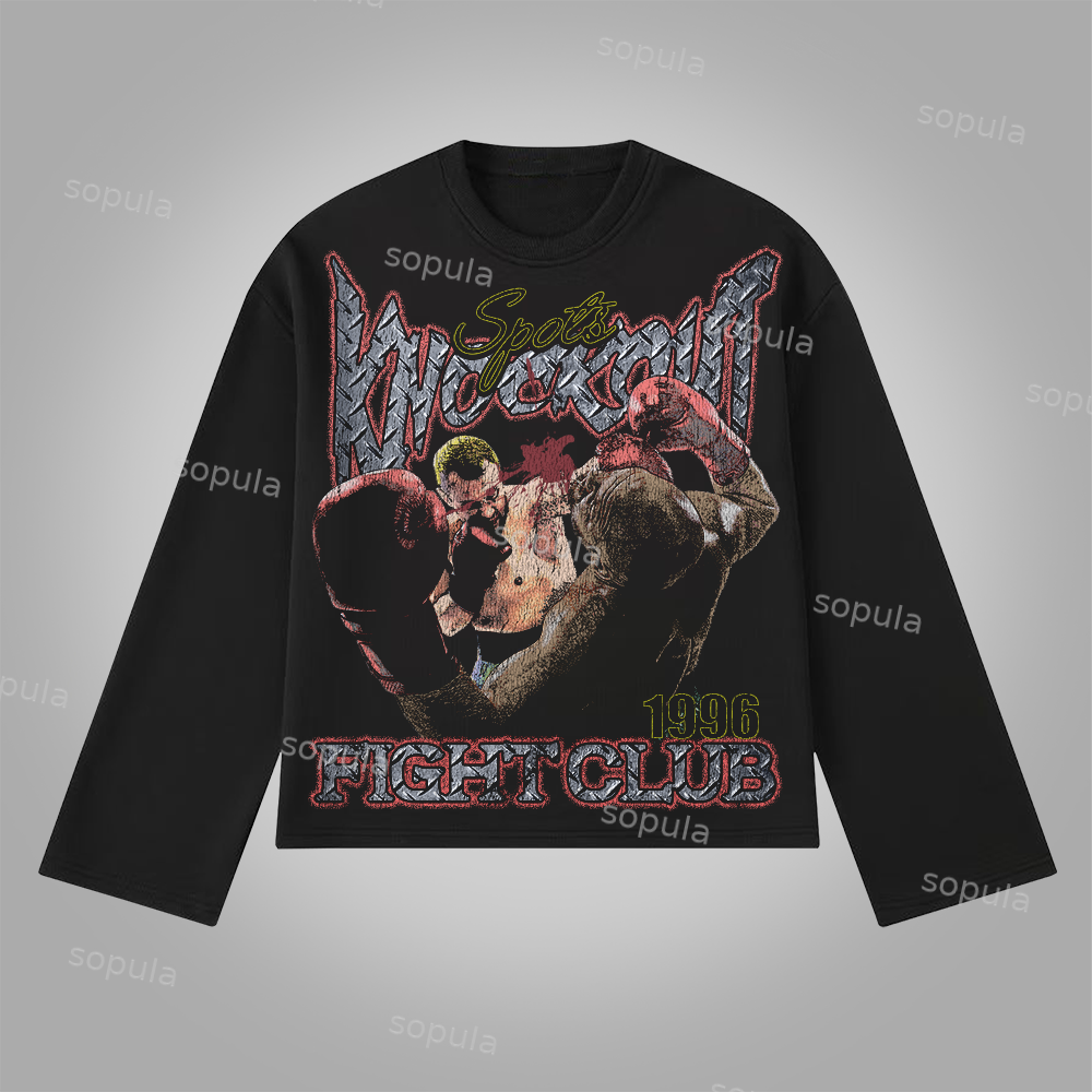 Sopula Vintage Knockout Fight Club Graphics Cotton Long Sleeve T-Shirt - SOPULA