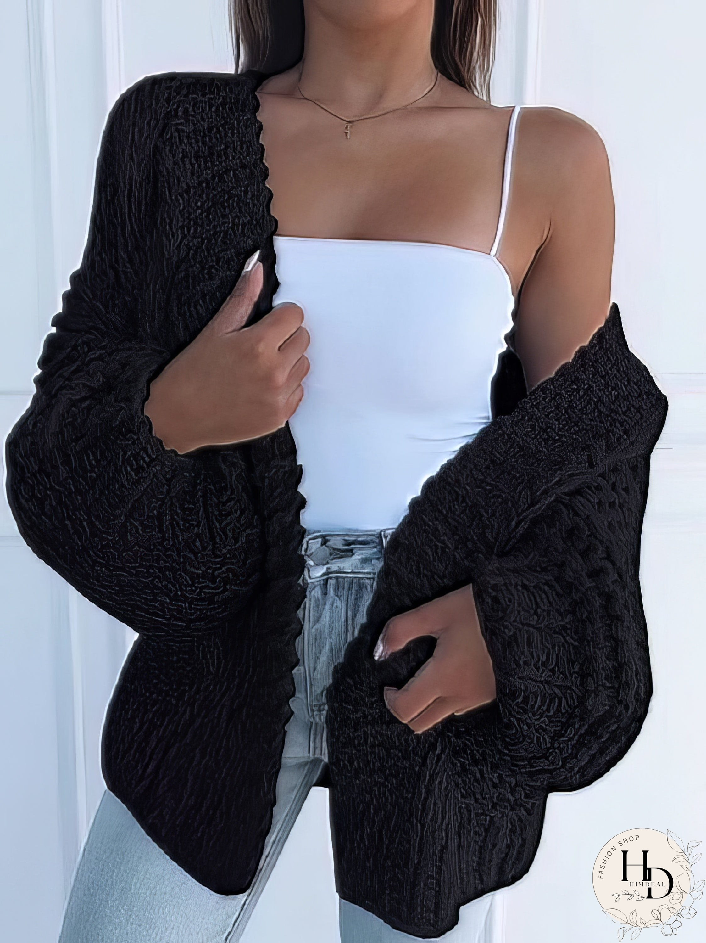 Textured Knit Long Sleeve Cardigan