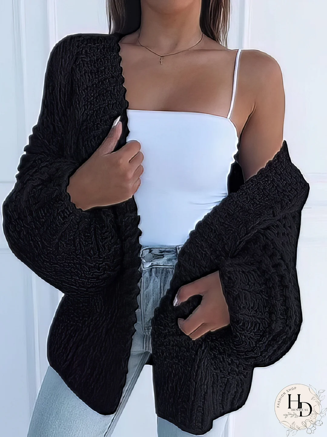 Textured Knit Long Sleeve Cardigan