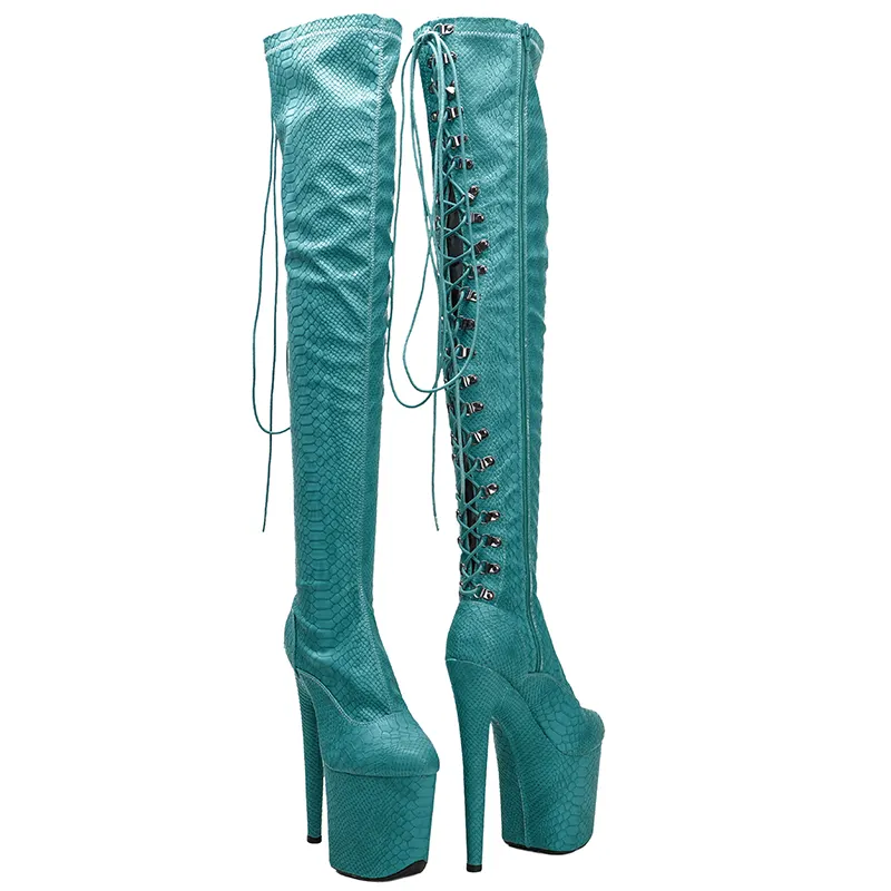 VCshoes 20CM/8inches Women New Extreme High Heel Erotic Lap Dancing Stripper Shoes Platform Lace-up Thigh High Boots 5B