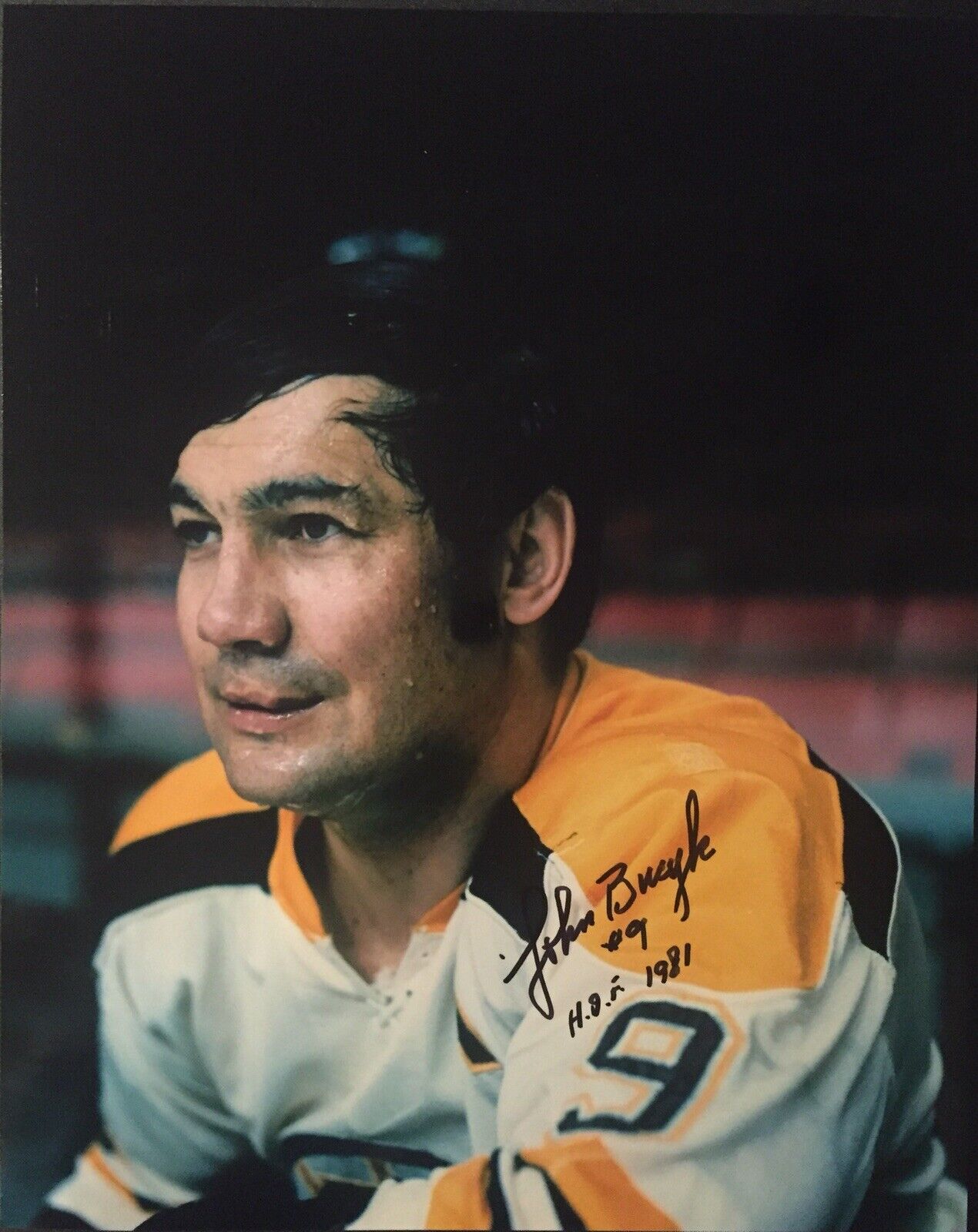 Johnny Bucyk Signed Boston Bruins 8x10 Photo Poster painting HOF Inscription