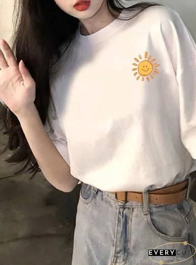 Vintage Short-Sleeved Sun Print Polo Shirt