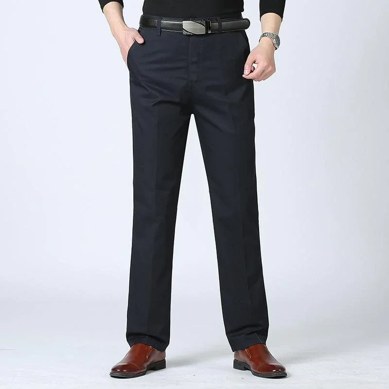 Men's Solid Color Cotton Casual Business Pants