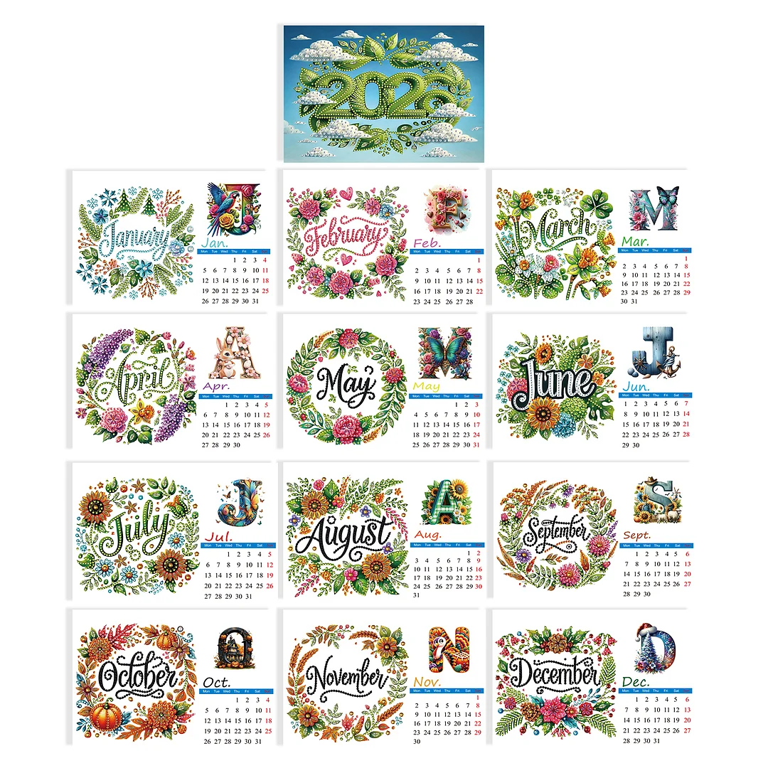 2026 Calendar Diamond Painting Kit DIY Diamond Art Desk Calendar for Home Office
