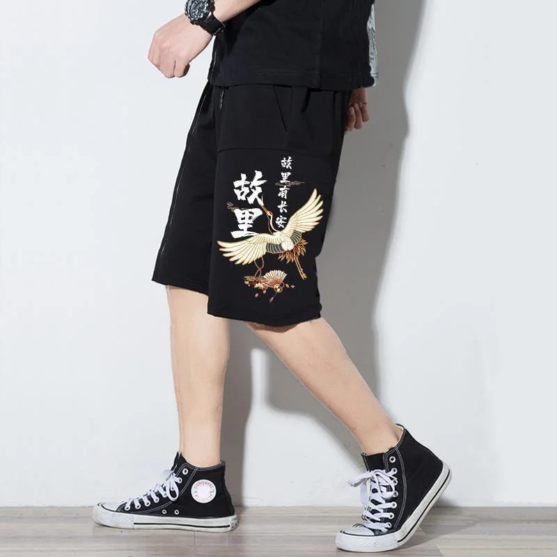 Chinese style crane shorts loose summer national tide retro tide brand men's five-point pants Techwear Shop