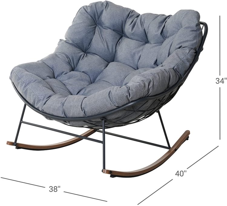 Indoor & Outdoor, Royal Rocking Chair, Padded Cushion Rocker Chair Outdoor for Front Porch, Garden, Patio, Backyard, Grey