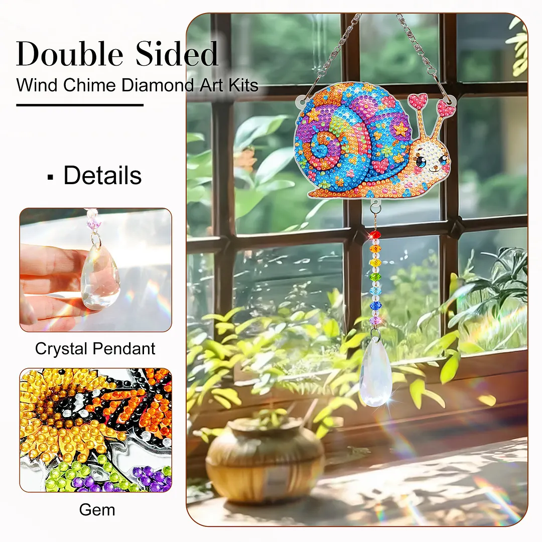 2Pcs Snails and Elephants DIY Double-Sided Diamond Painting Hanging Kits Diamond Painting Suncatcher Craft Kit for Home Garden Wall Decor Gift
