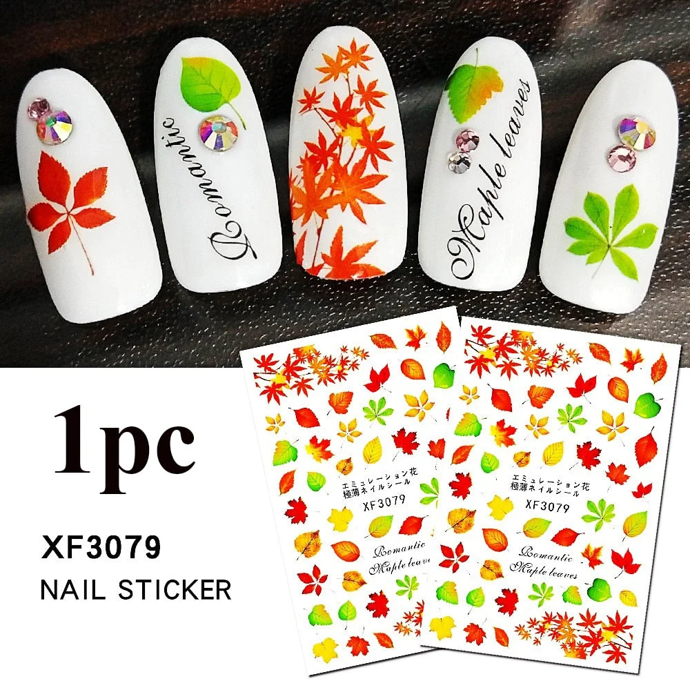 1PC Fall Leaf Flowers Line 3D Nail Sticker Mape Leaves Waves Pattern Decals Slider DIY Nail Art Decoration Wraps For Manicures-Nail Inspo