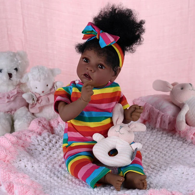 Babeside 20" Reborn Baby Doll Rainbow Stripes African American Girl Saria
