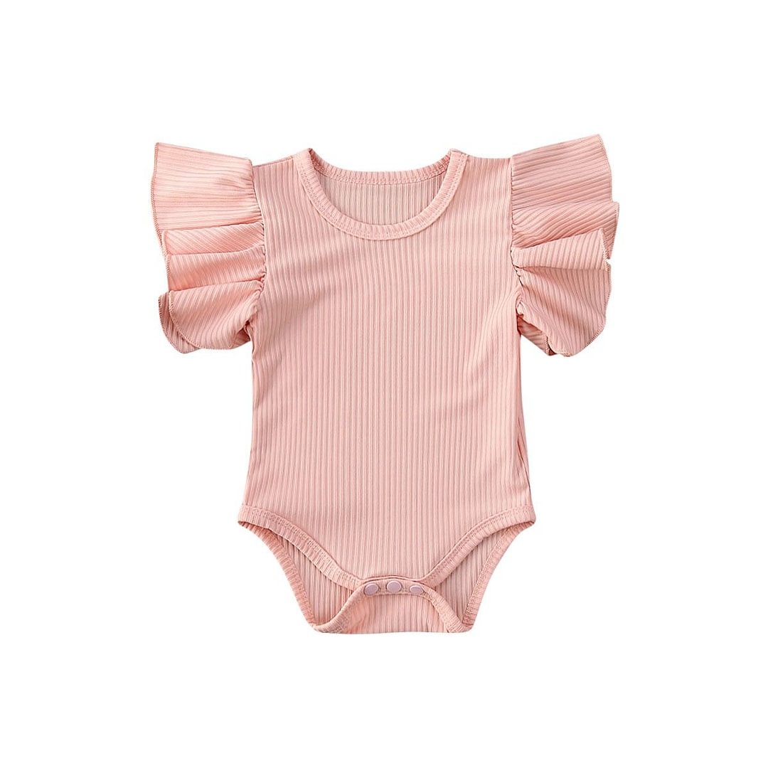 2020 Baby Summer Clothing Newborn Infant Baby Girl Cotton Jumpsuit Bodysuit Short Sleeve Clothes Set Solid Ribbed Sunsuit