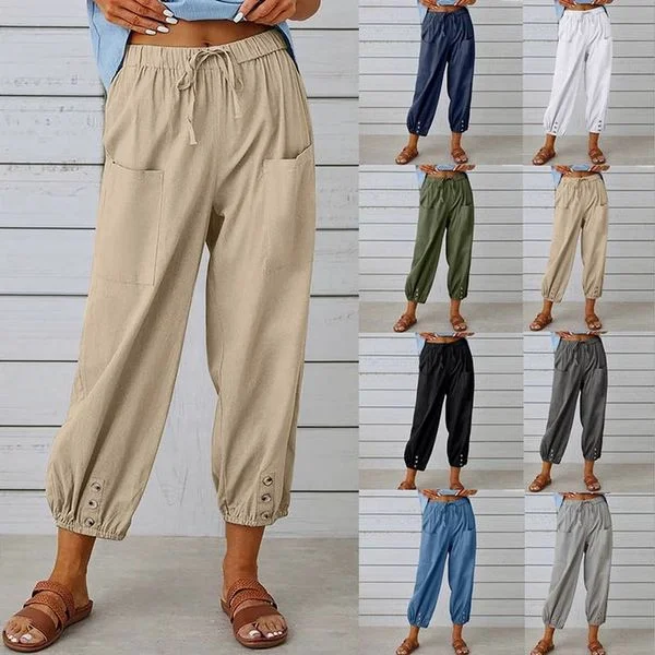 💓SCONTO DEL 60%!💞 Pantaloni da donna a gamba larga e dritta &ndash; Cotone e lino traspiranti, vestibilit&agrave; aderente e tasche pratiche 👖