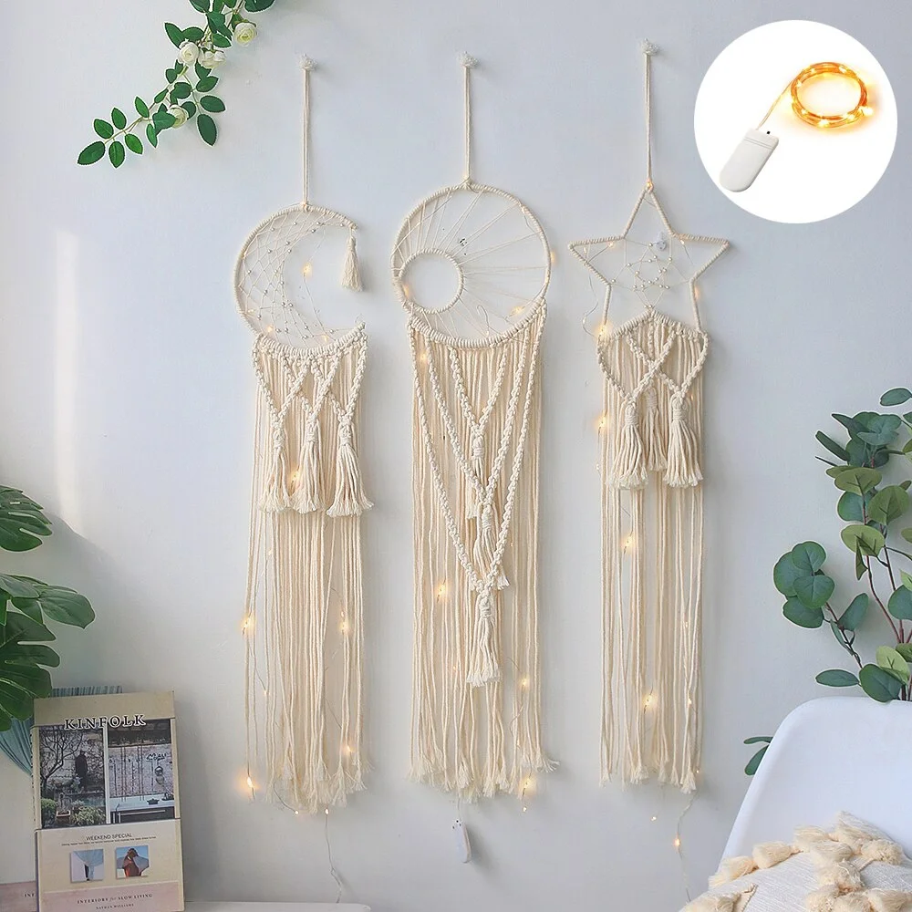 Macrame Moon Star Dream Catcher Wall Hanging Tapestry Boho Home Decor Handmade Kids Girls Christmas Room Decoration Gift