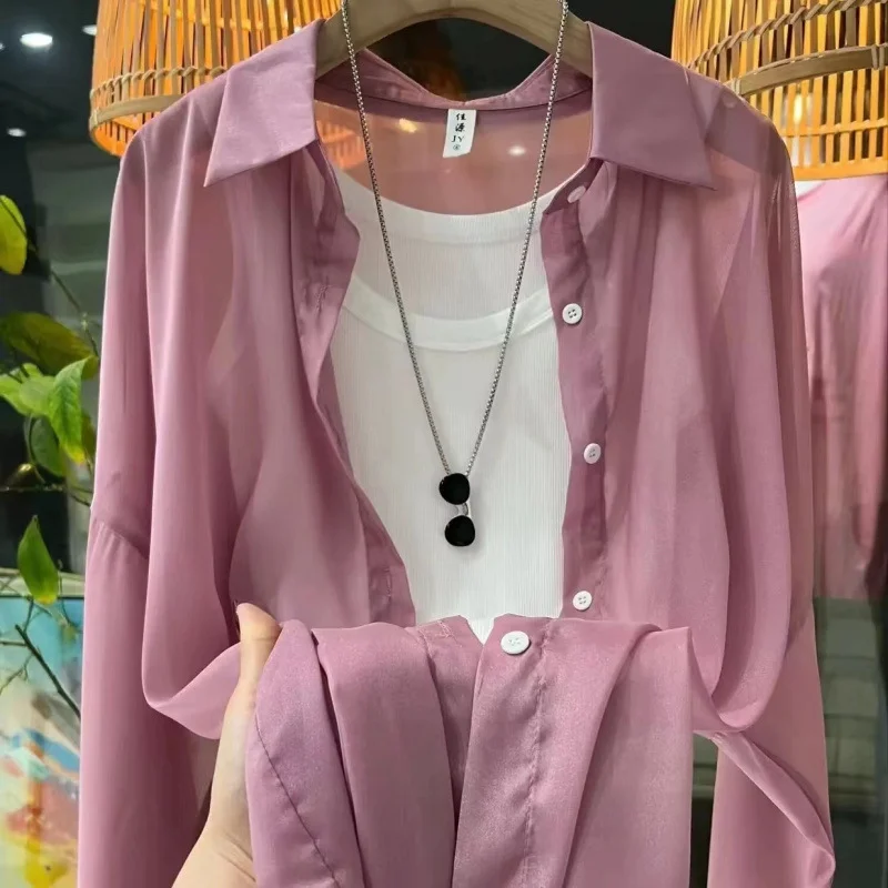 Uveng Uveng Thin Coat Women's Summer New Loose Anti-Ultraviolet Breathable Ice Sleeve Shirt Long-Sleeved Top