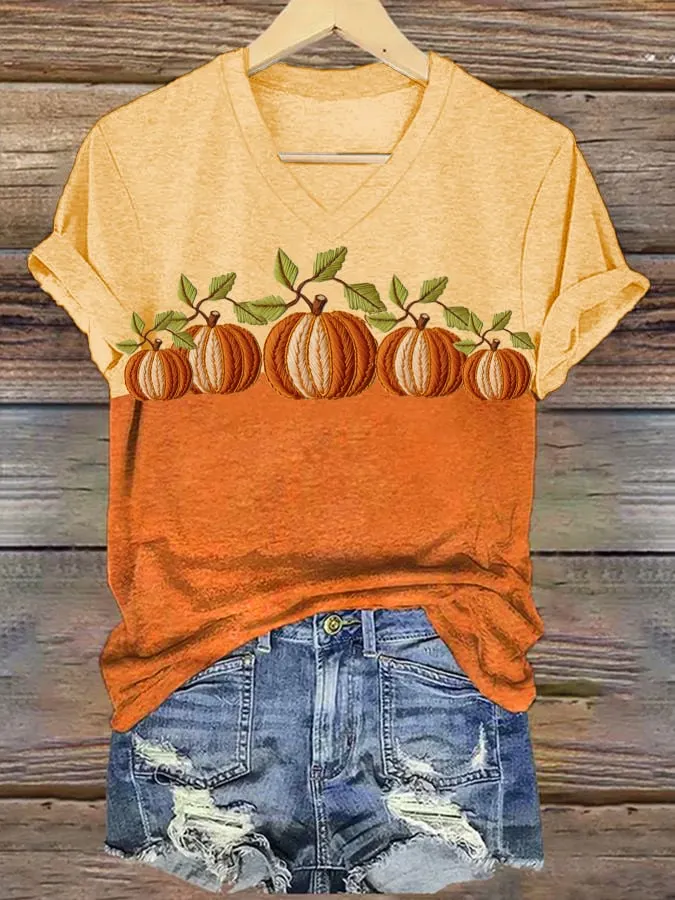 Women's Autumn Pumpkin Print T-Shirt 