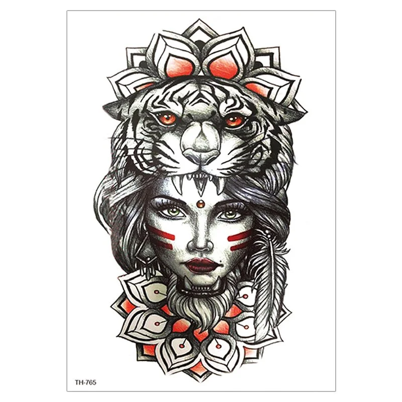 Waterproof TemporaryTattoo Sticker For Men Women Tiger Wolf Death Skull Temporary Tattoo Fake Henna Skeleton King Animal Tatoo