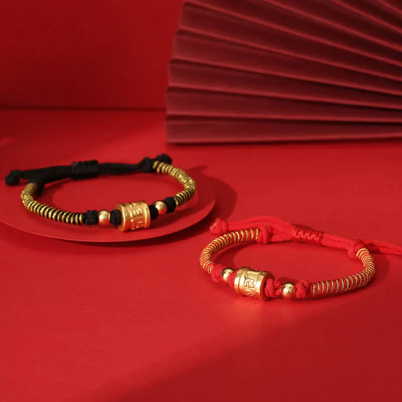 Handmade 999 Sterling Silver Tibetan Golden Om Mani Padme Hum Engraved Luck Connection Braided Bracelet