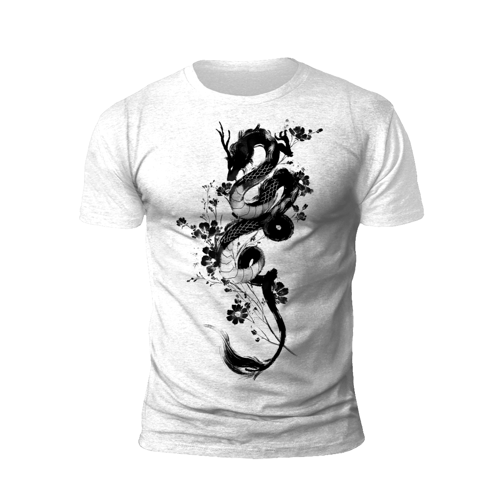 Flower and Dragon: Oriental Graphic T-Shirt