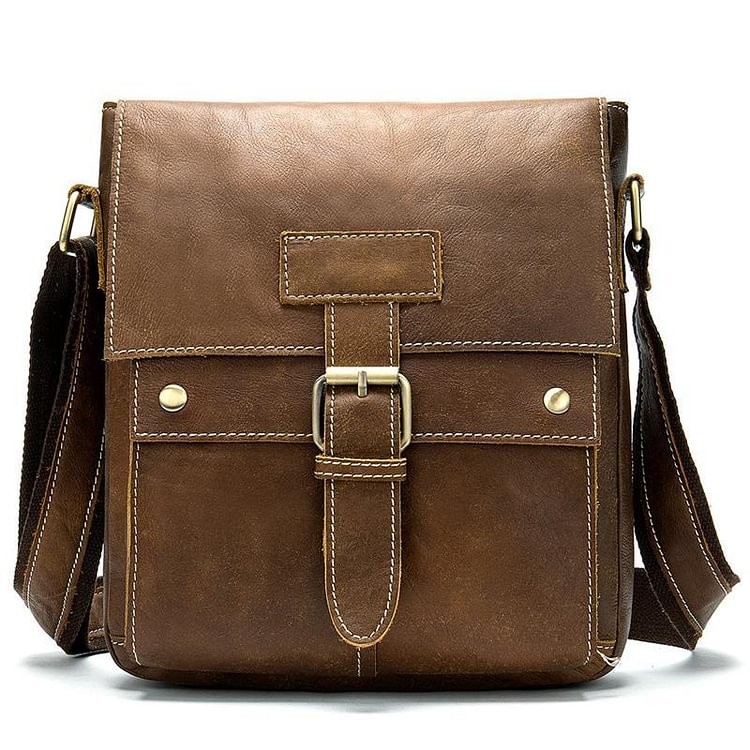 Men's Genuine Leather Solid Color Casual Shoulder Bag Retro Crossbody Bag