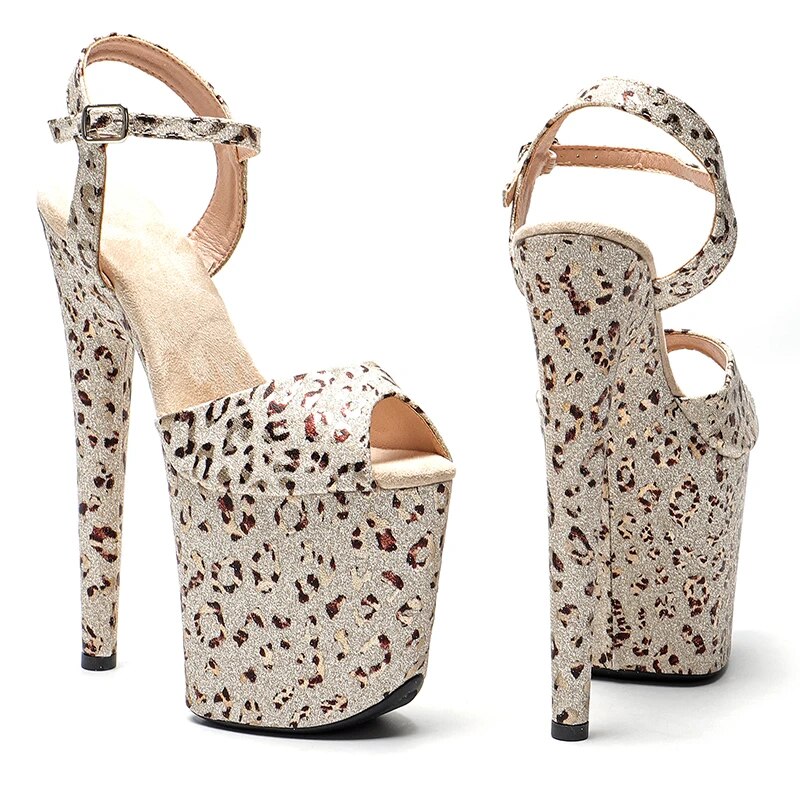 TAAFO 20cm/ 8inches Leopard Upper Exotic Party Platform High Heel Pole Dance Sandals Shoes