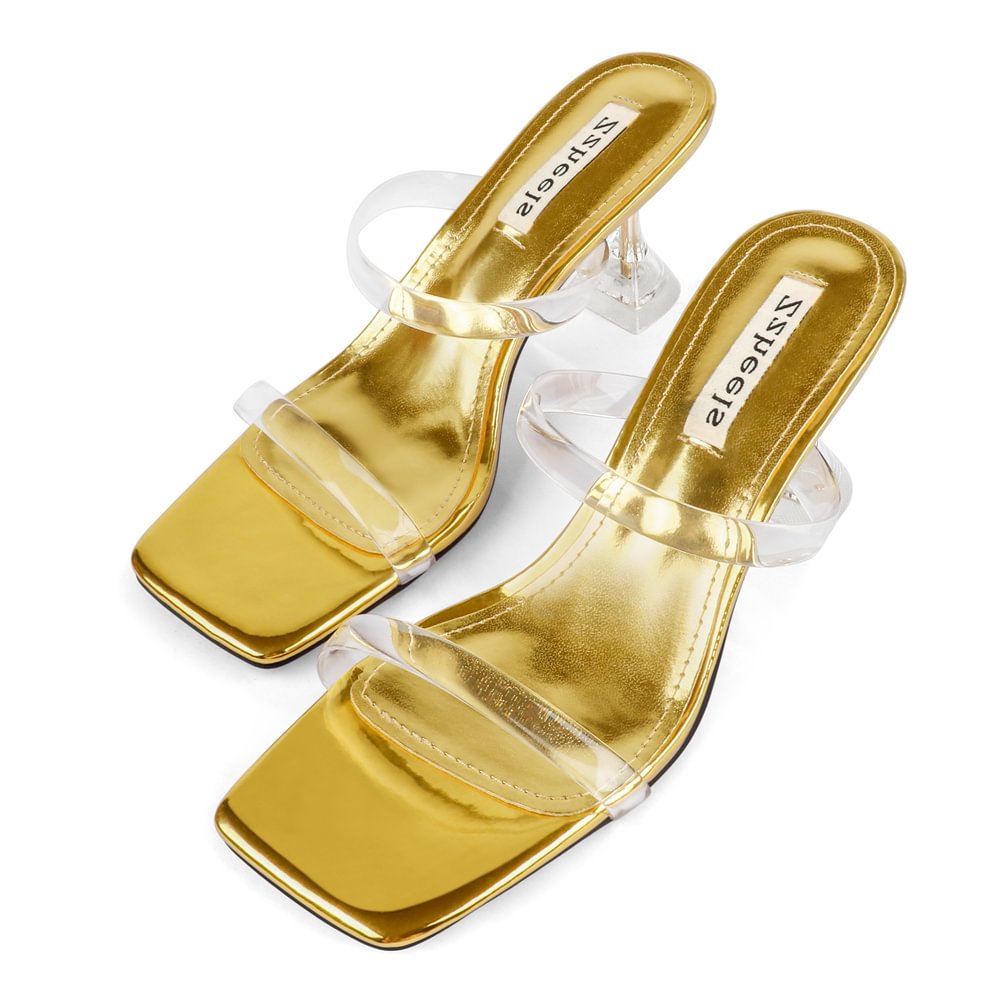 7cm/2.76''   Clear Chunky Heels for Women Low Heels Square Toe Shoes Sandals Women's Slippers