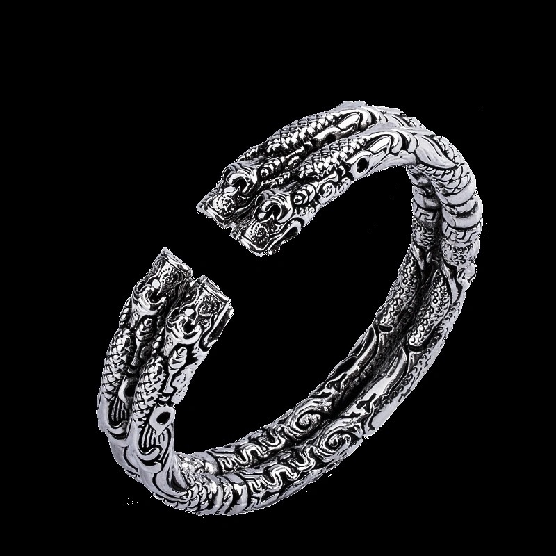 925 Silver Double Tap Retro Open Couple Bracelet
