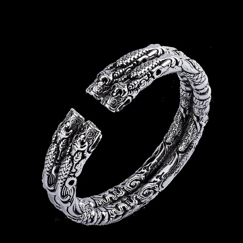 925 Silver Double Tap Retro Open Couple Bracelet