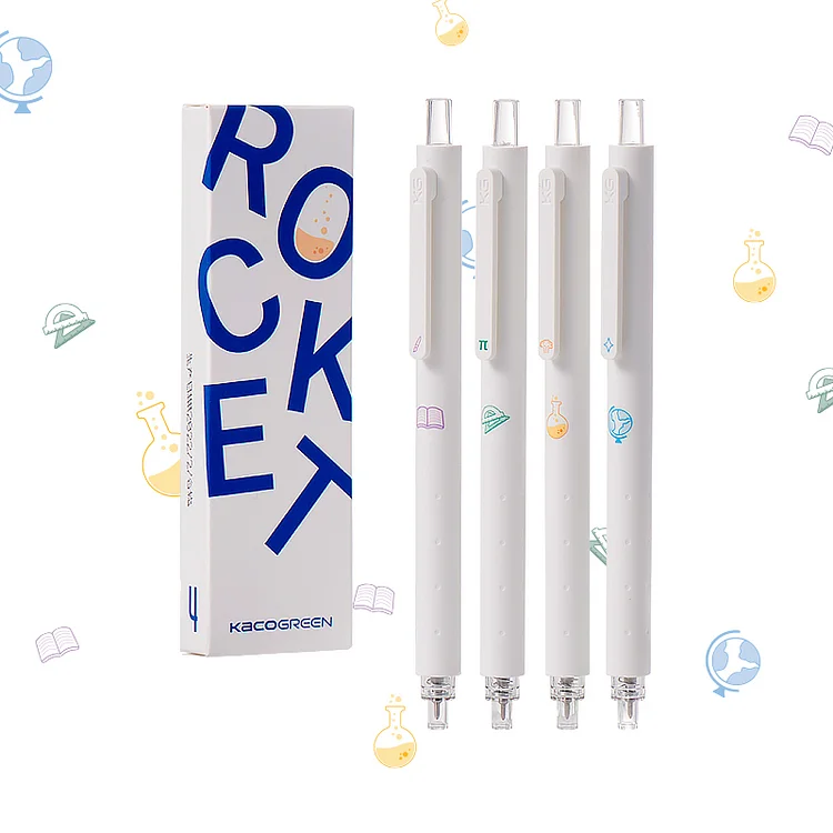Journalsay 4 Pcs/Set ROCKRT Simple Cute Press Gel Pens 0.5mm Black Ink Student Writing Exam Kawaii Pens