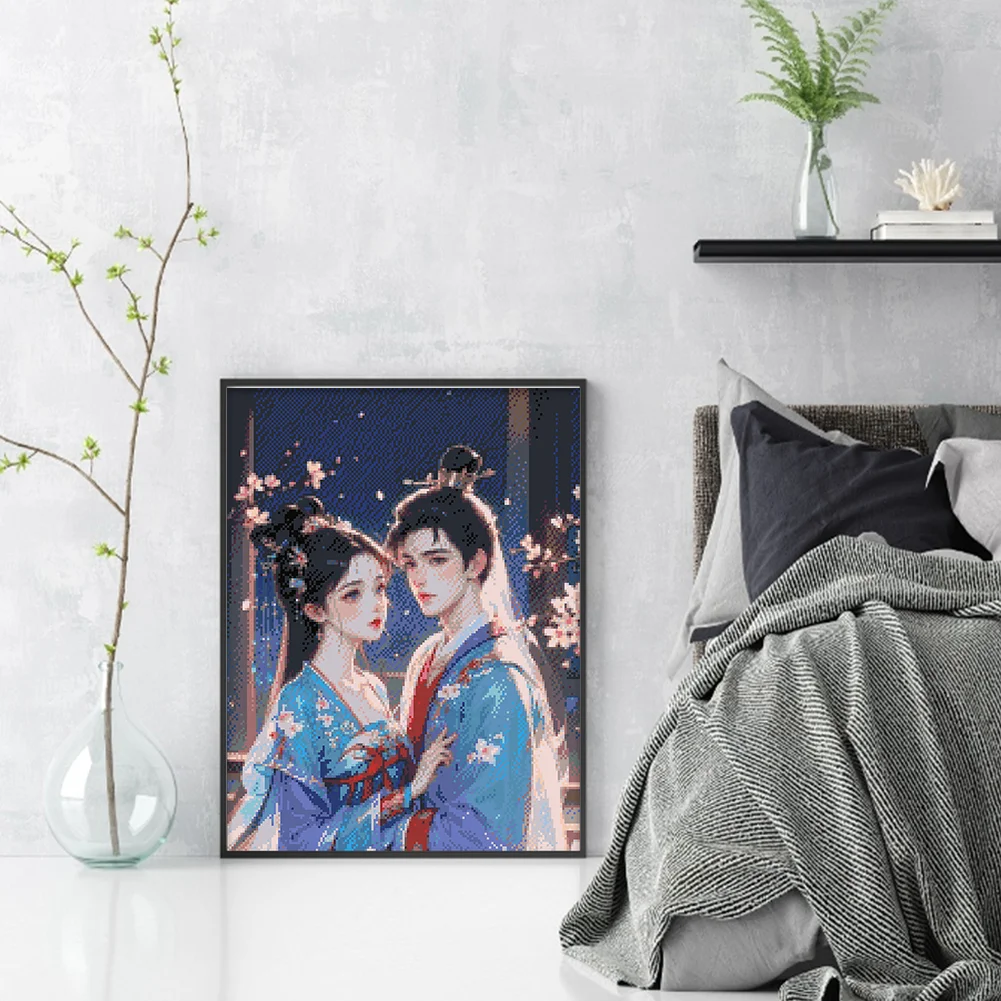 9CT Full Stamped Cross Stitch Bead Embroidery- Antique Couple(Canvas|45*57CM)