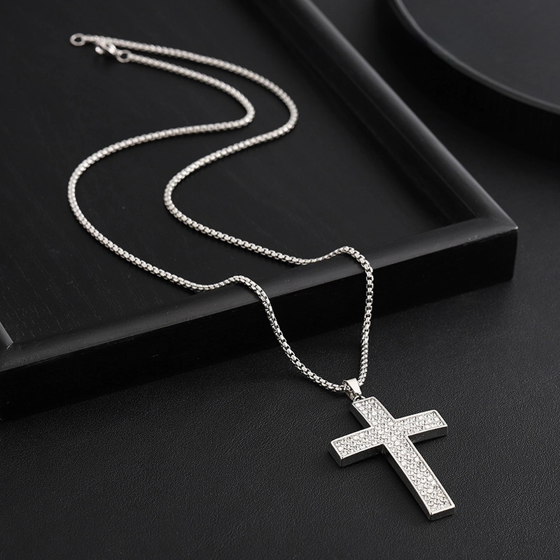 Hip-Hop Cross Alloy Titanium Steel Plating Inlay Rhinestones Men's Pendant Necklace Men Pendant Necklaces