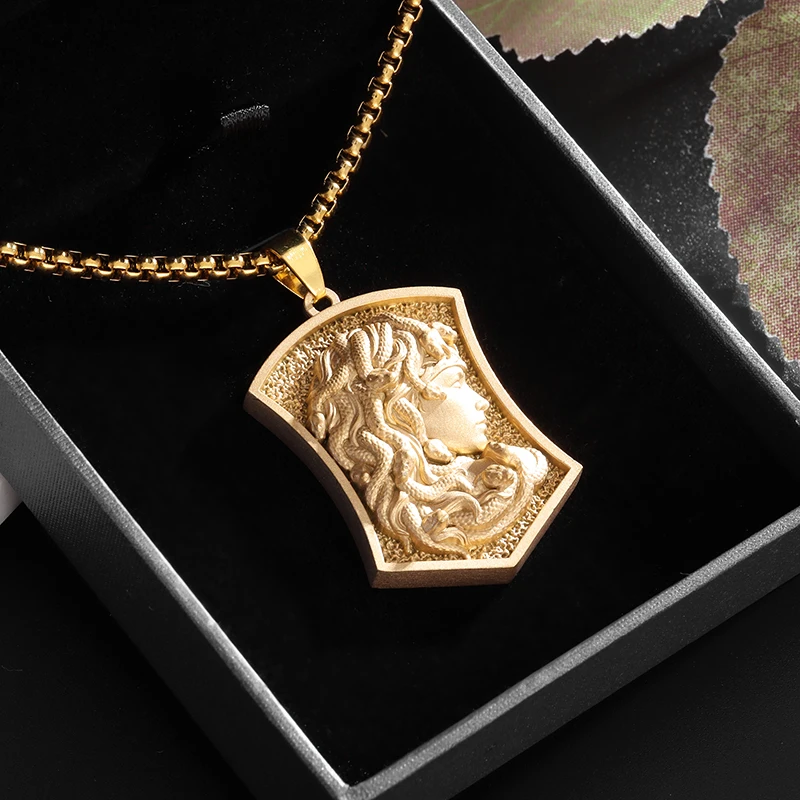 Ancient Greek Mythology Medusa Titanium Shield Necklace