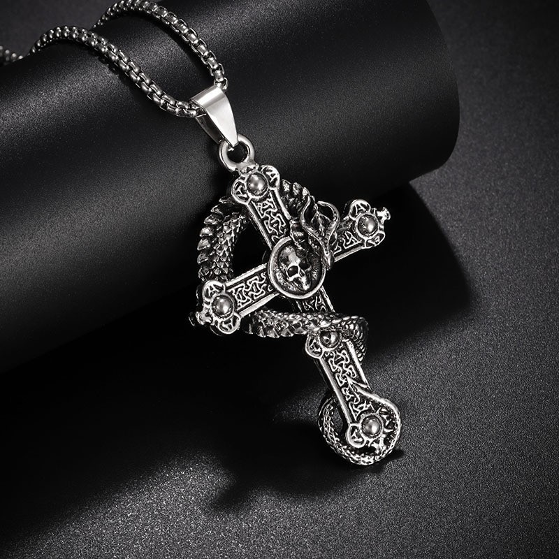 Unisex Street Skeleton Dragon Cross Necklace