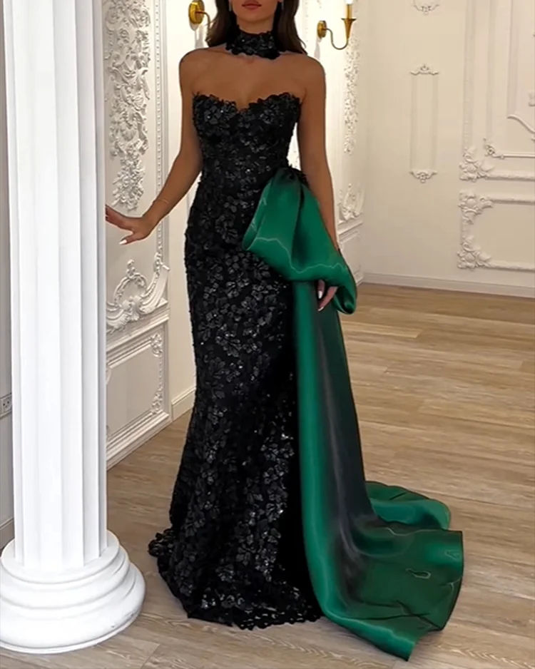 Women's Tube Top Black Sequin Dress