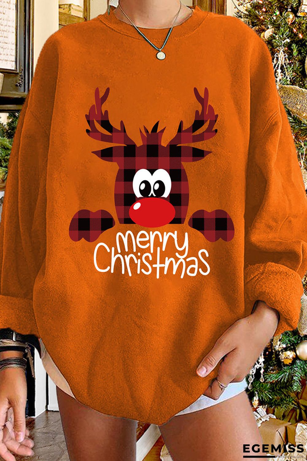 Tangerine Red Casual Print Patchwork O Neck Tops | EGEMISS