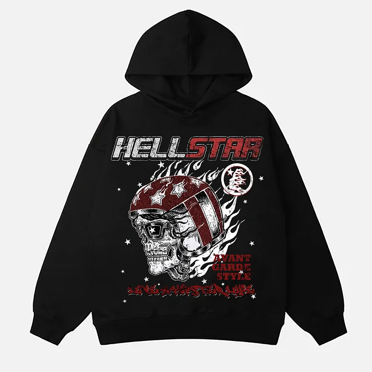 Street Men's Hellstar Graphic Printed Long Sleeve Oversized Hoodie