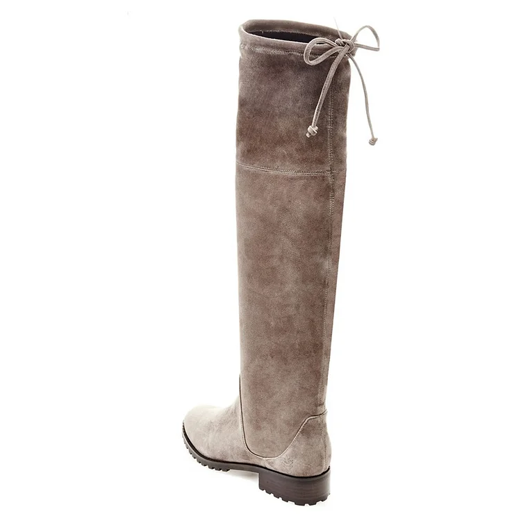 Taupe Back Laced Suede Knee High Boots Vdcoo